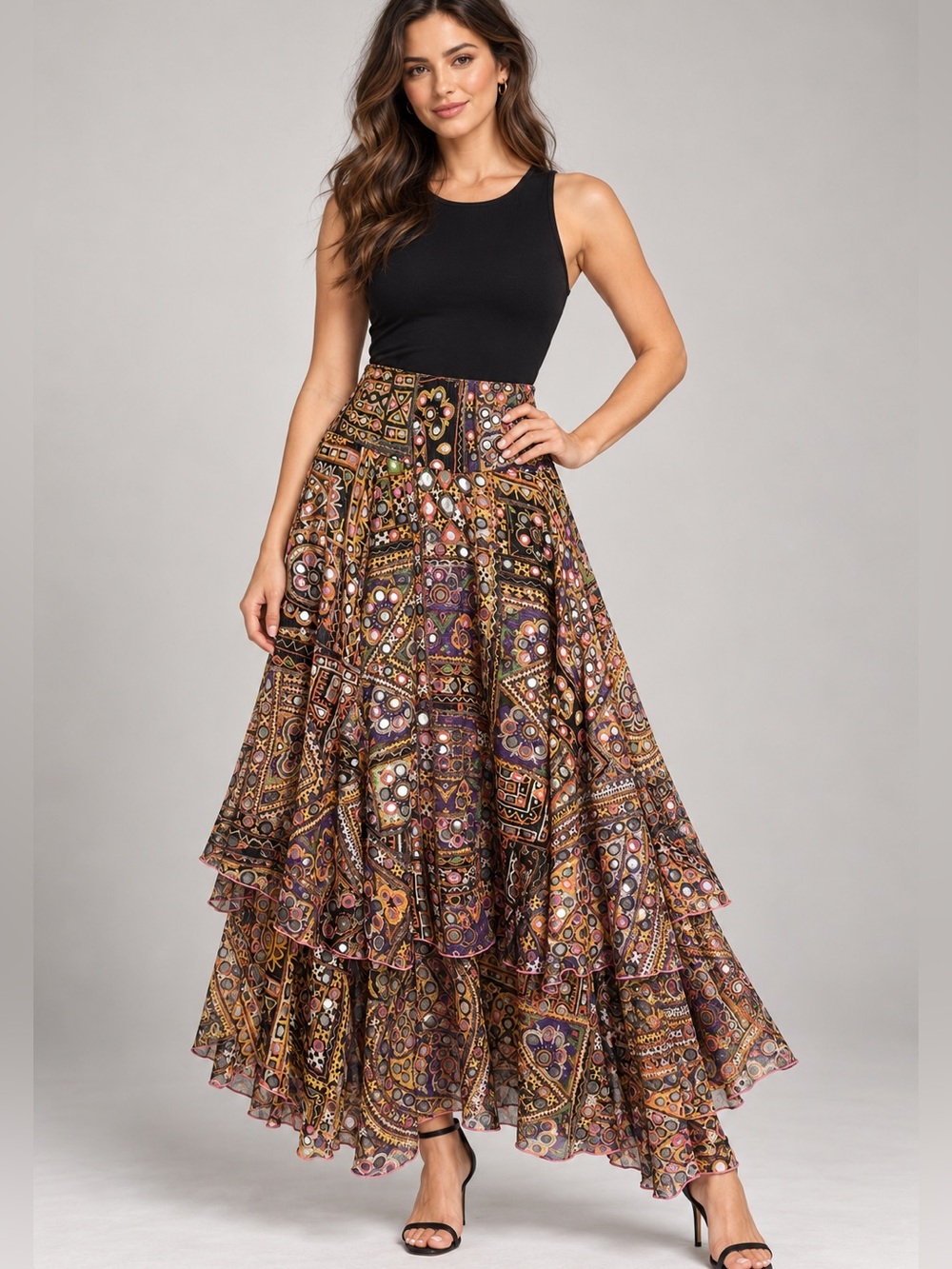 Roberto Cavalli Tiered Maxi Skirt Women’s Size 46 US 10 Silk Ruffled Freedom Q